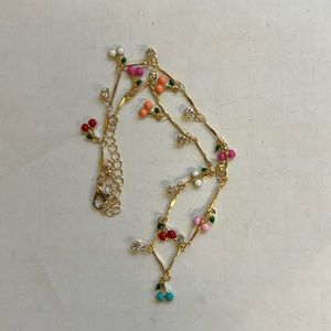 Gold tone necklace w/small multicolor cherries & clear crystals NWOT - (#JLB30H)
